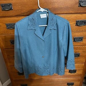 Alfred Dunner Teal Women's Blazer with Floral Details